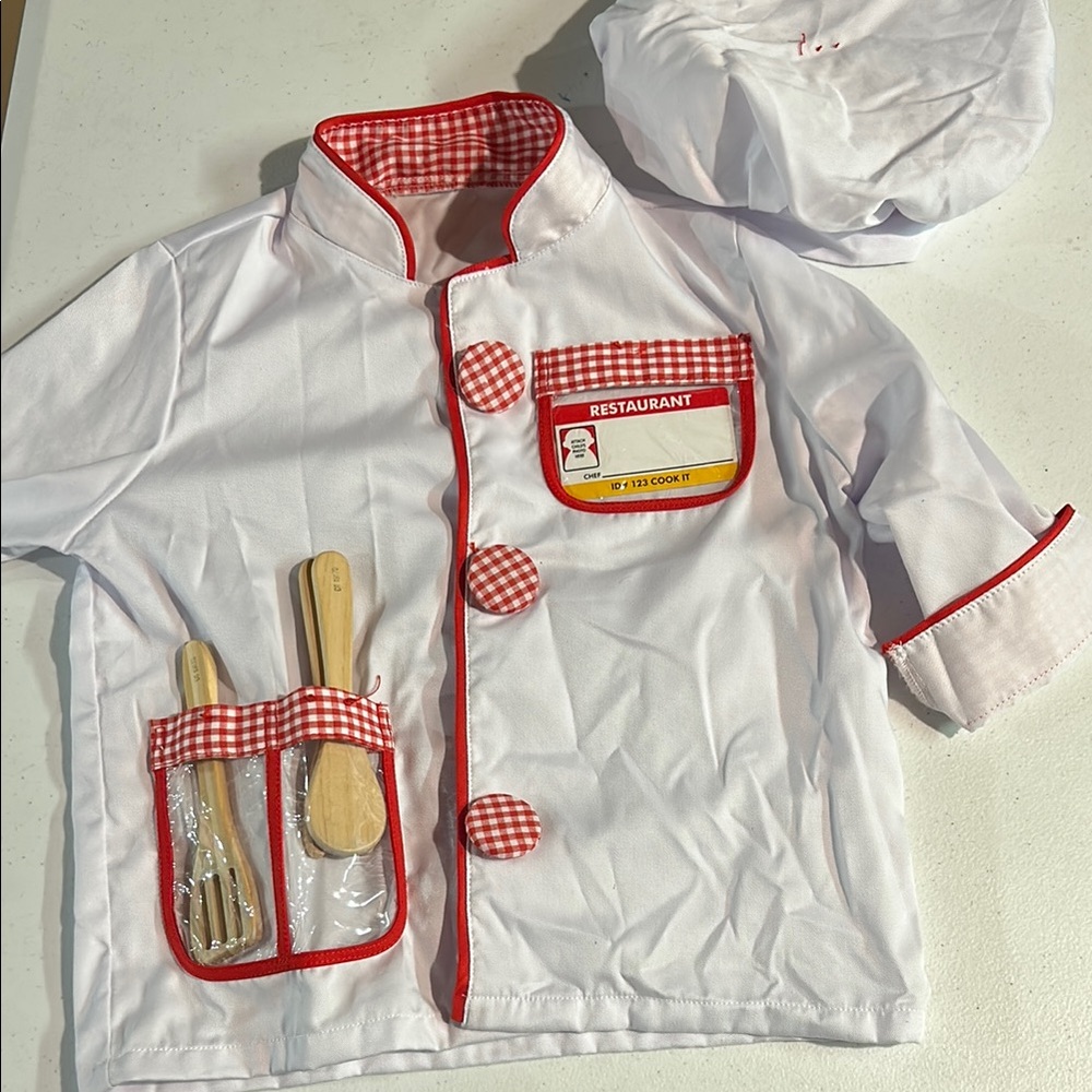 Kids White and Red Chef Costume Set